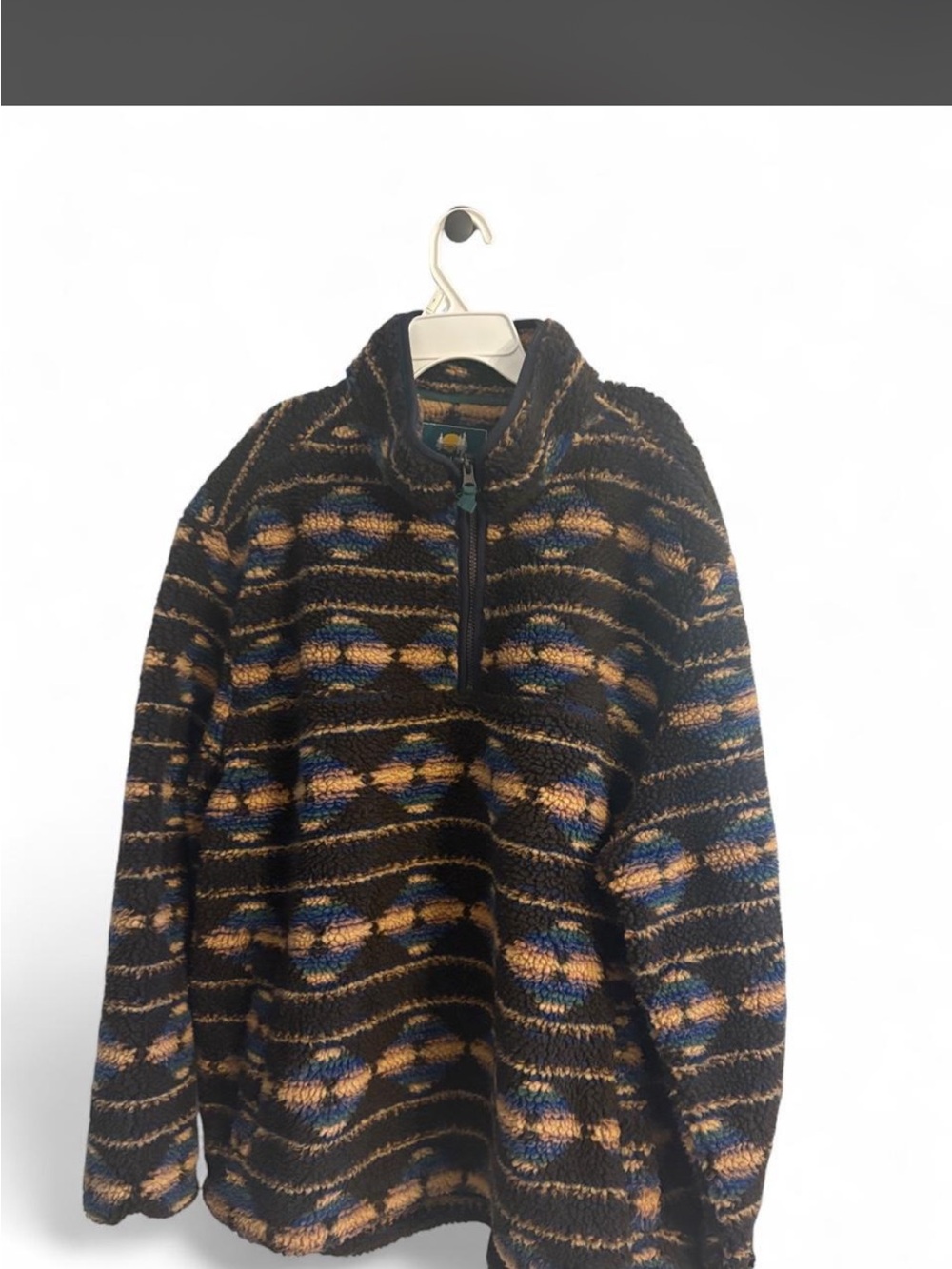 Men’s Horizon by bass creek outfitteBlack & Tan Patterned Fleece Pullover Jacket